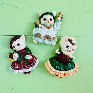 Vintage Christmas Fridge Magnets Trio Christmas Kittens Victorian Cat Kitchen